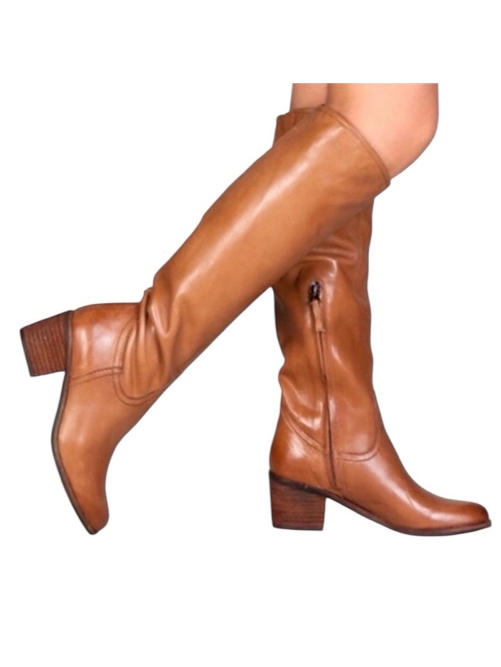 SAM EDELMAN Tan Chestnut Loren Leather Knee High Boots Heel Zipper Size 8